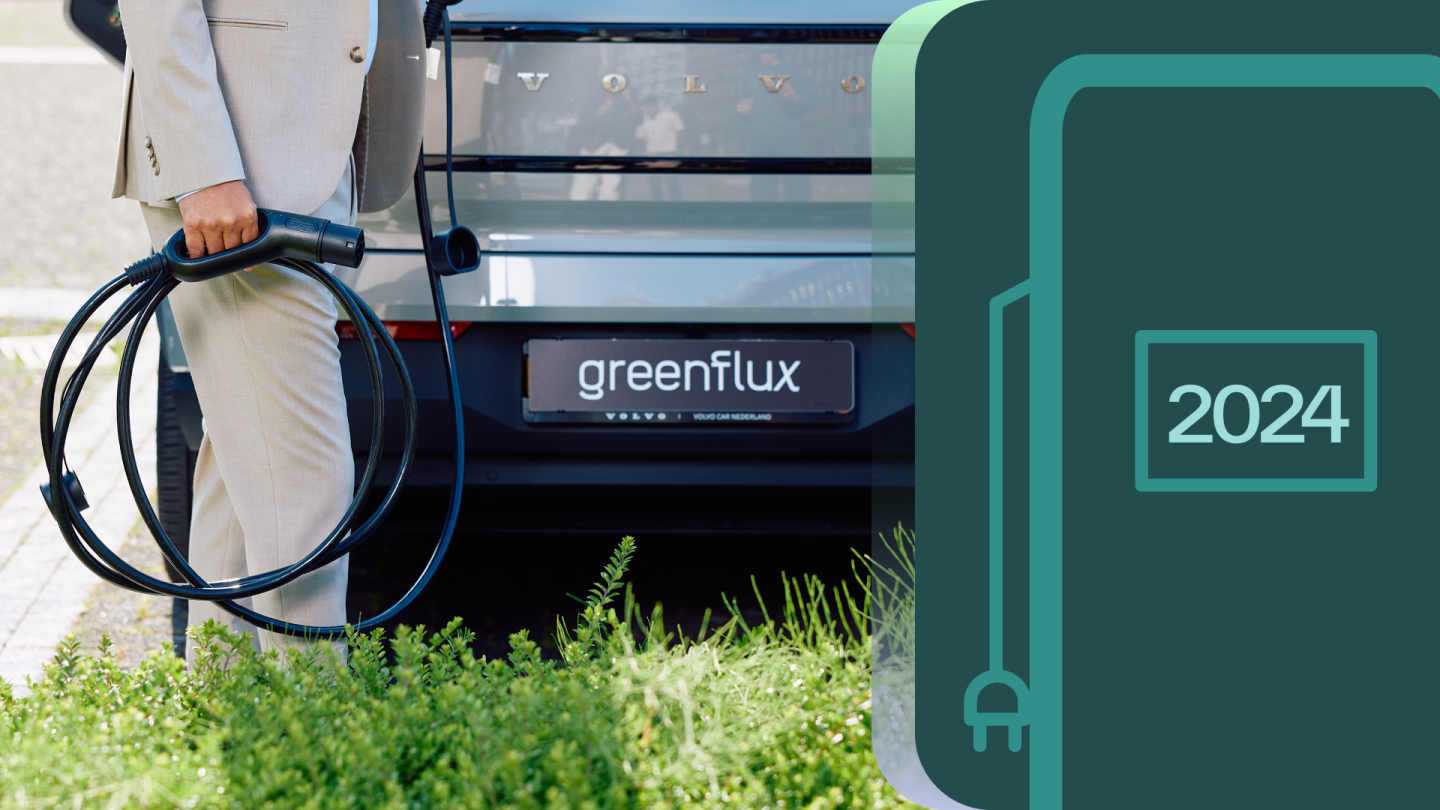GreenFlux 2024 in review with man carrying an EV loading cable.
