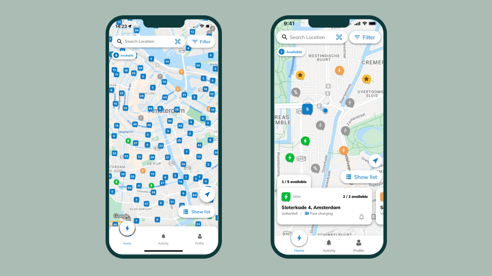 map view of charge locations in Charge Assist