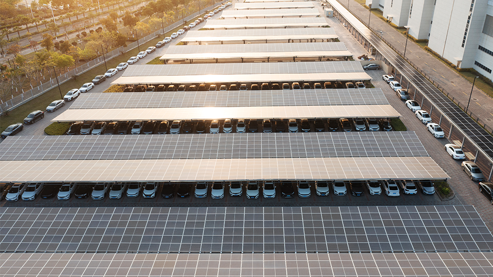 A solar panel parking lot